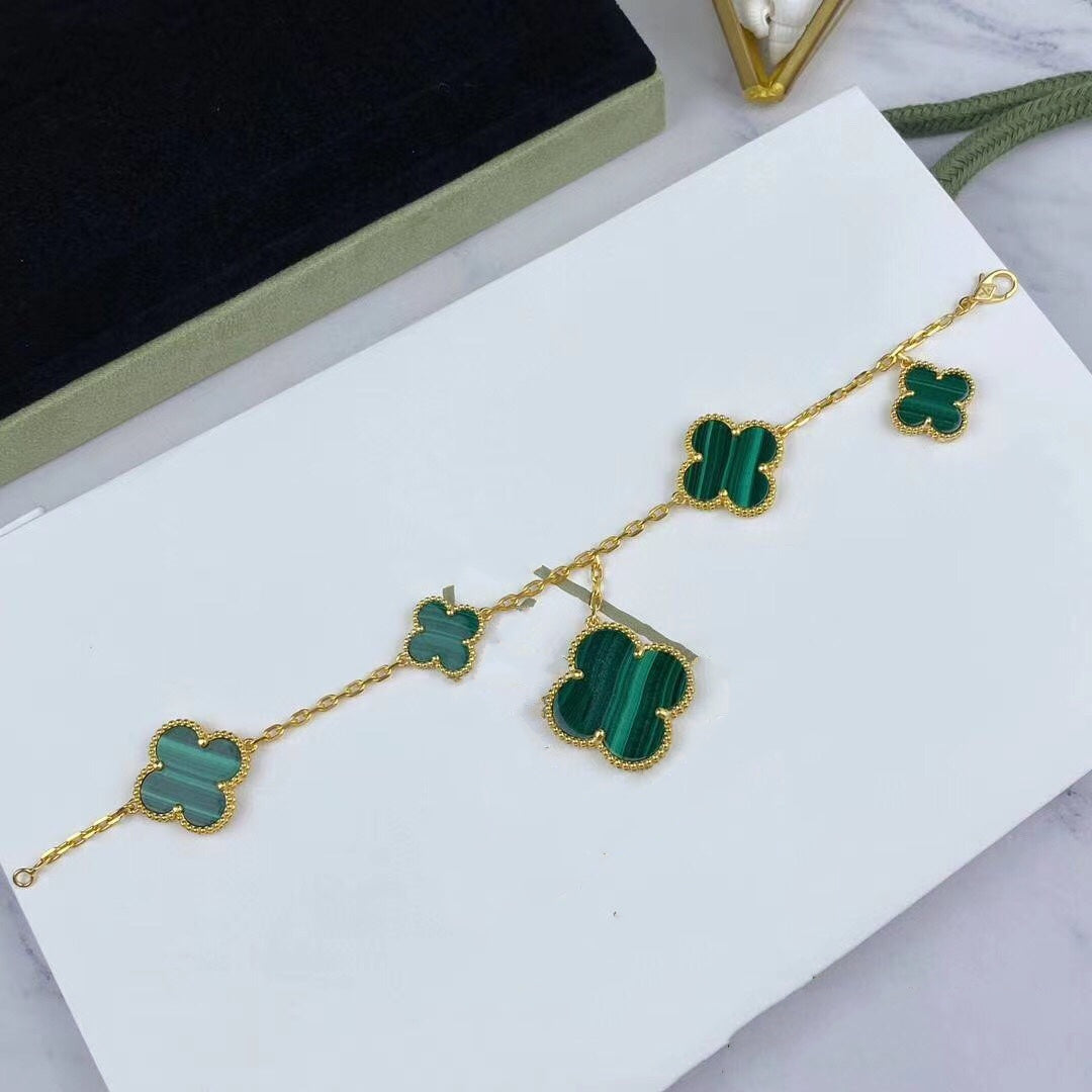 [Marin-Jewelry]MAGIC CLOVER MALACHITE GOLD BRACELET 5 MOTIFS