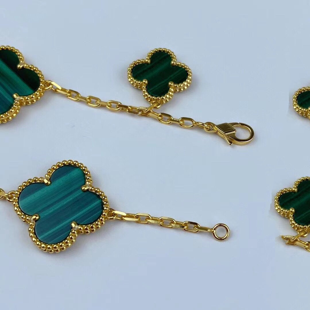 [Marin-Jewelry]MAGIC CLOVER MALACHITE GOLD BRACELET 5 MOTIFS