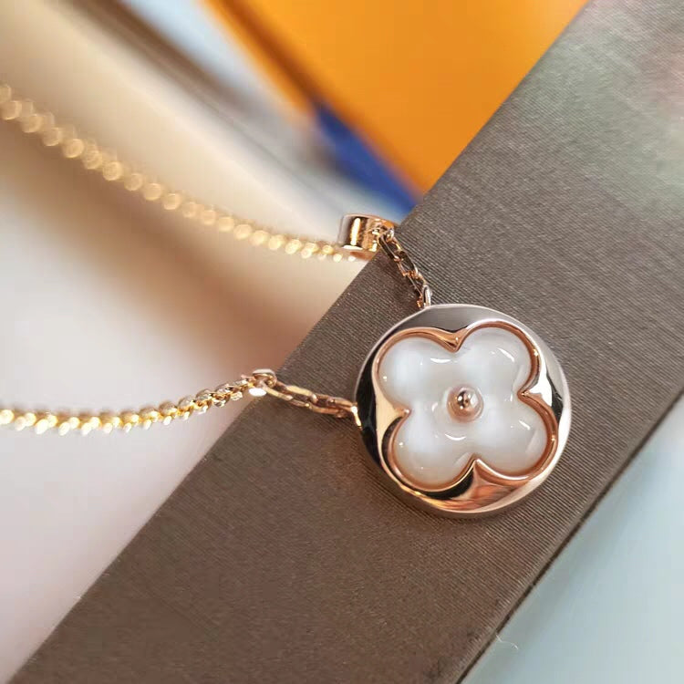 [Marin-Jewelry]SUN MOP GOLD 1 DIAMOND NECKLACE
