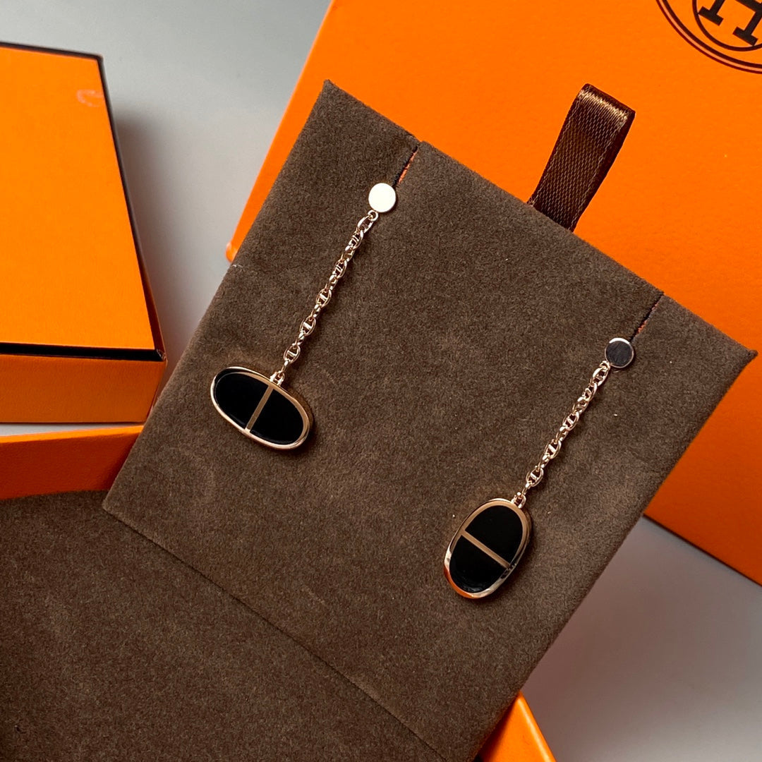[Marin-Jewelry]CHAINE VERSO BLACK CERAMIC EARRINGS