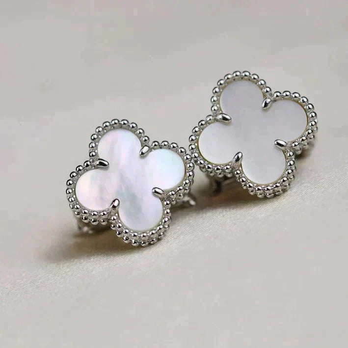 [Marin-Jewelry]CLOVER MEDIUM 1 MOTIFS  WHITE MOP EARRINGS SILVER