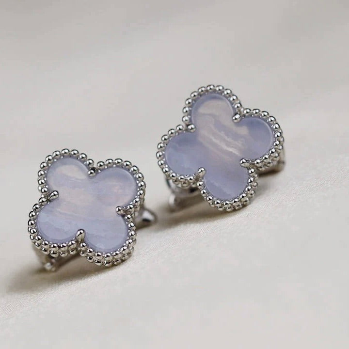 [Marin-Jewelry]CLOVER MEDIUM 1 MOTIFS  WHITE MOP EARRINGS SILVER