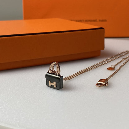 [Marin-Jewelry]CONSTANCE BLACK PEDANT PINK GOLD NECKLACE