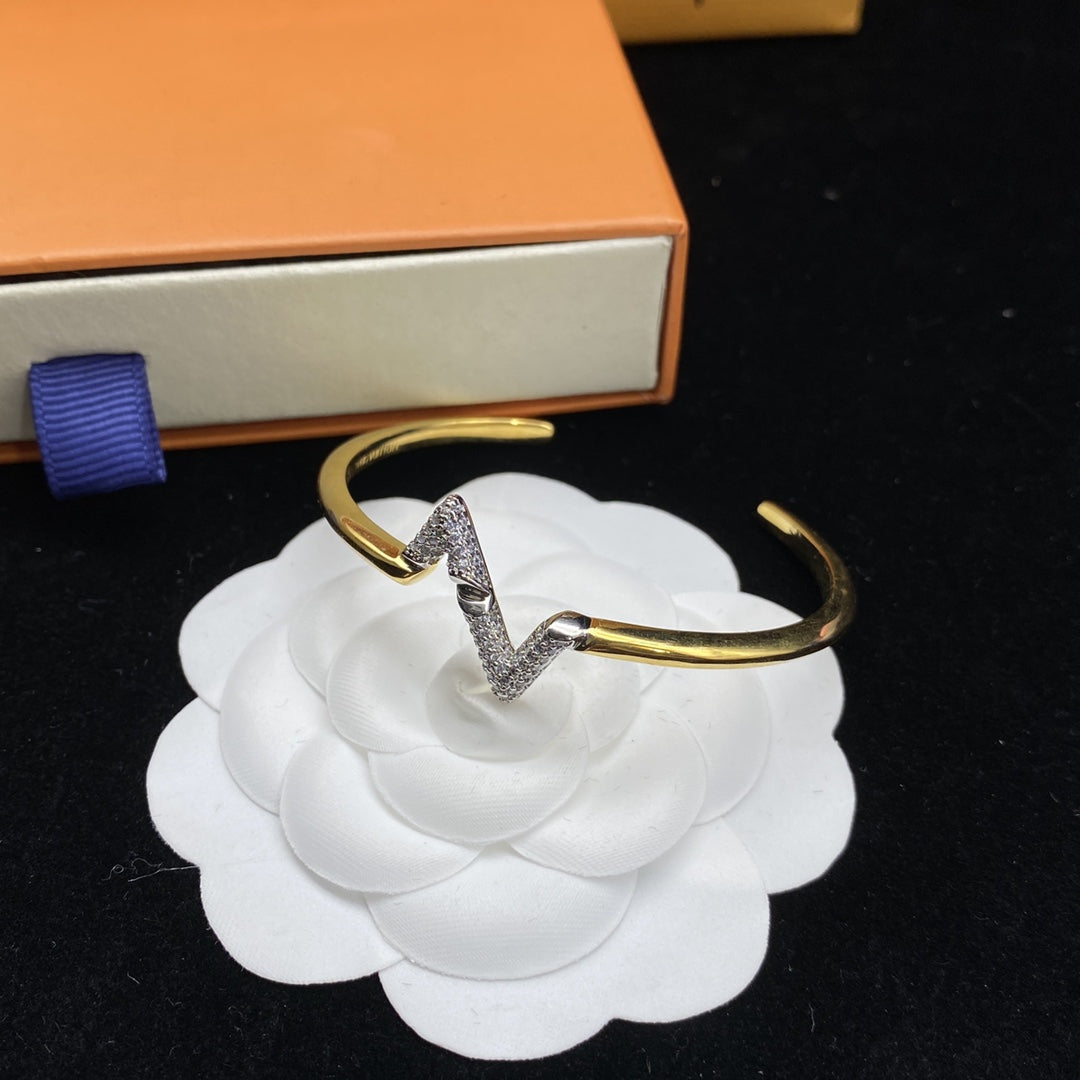 [Marin-Jewelry]VOLTE UPSITE DOWN DIAMOND GOLD OPEN BRACELET