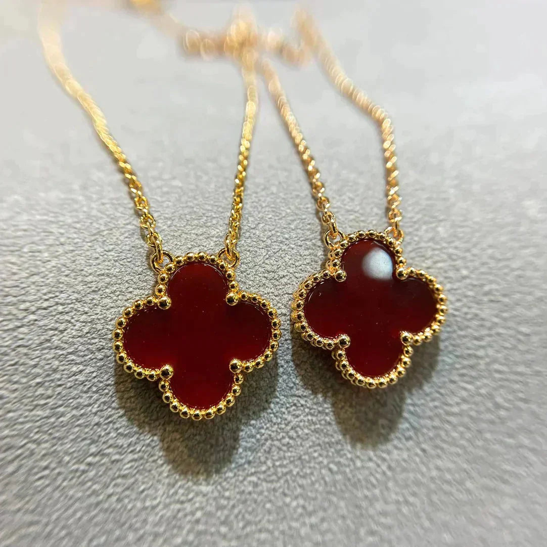[Marin-Jewelry]CLOVER 15MM CARNELIAN SINGLE FLOWER NECKLACE