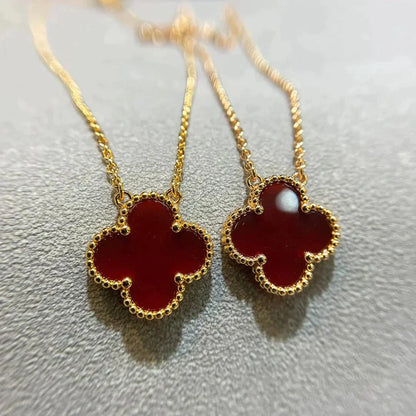 [Marin-Jewelry]CLOVER 15MM CARNELIAN SINGLE FLOWER NECKLACE