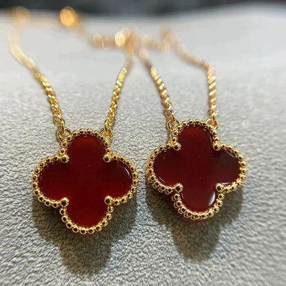[Marin-Jewelry]CLOVER 15MM CARNELIAN SINGLE FLOWER NECKLACE