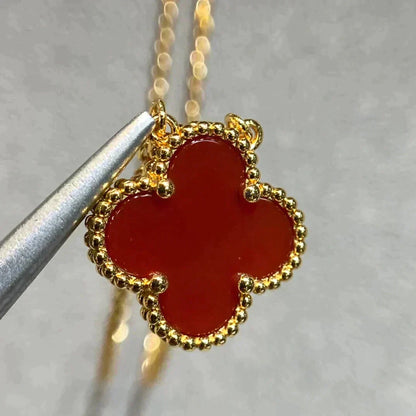 [Marin-Jewelry]CLOVER 15MM CARNELIAN SINGLE FLOWER NECKLACE