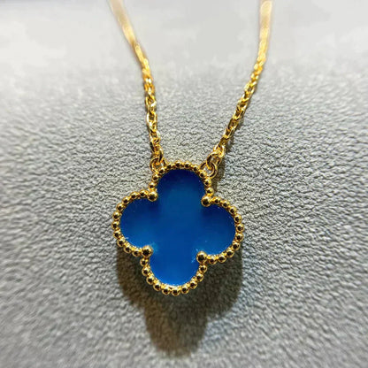 [Marin-Jewelry]CLOVER 15MM BLUE AGATE NECKLACE