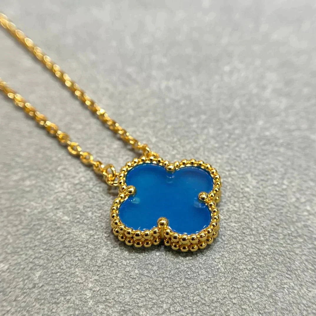 [Marin-Jewelry]CLOVER 15MM BLUE AGATE NECKLACE