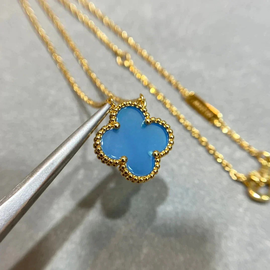 [Marin-Jewelry]CLOVER 15MM BLUE AGATE NECKLACE