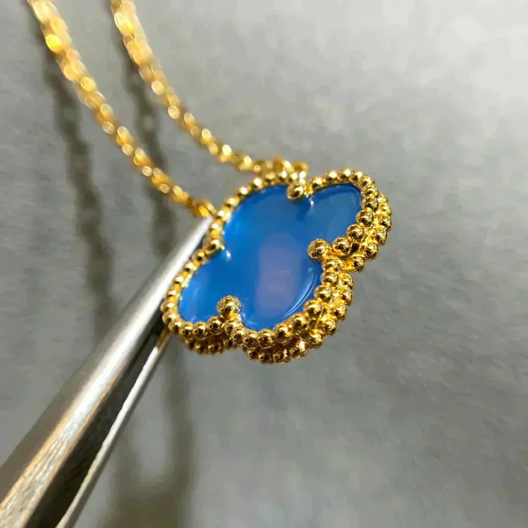 [Marin-Jewelry]CLOVER 15MM BLUE AGATE NECKLACE