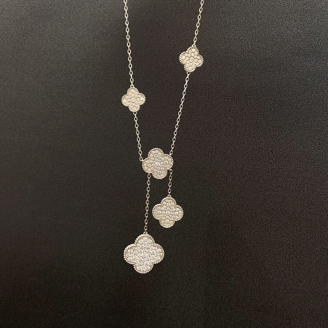 [Marin-Jewelry]CLOVER 5 MOTIFS SILVER DIAMONDS NECKLACE