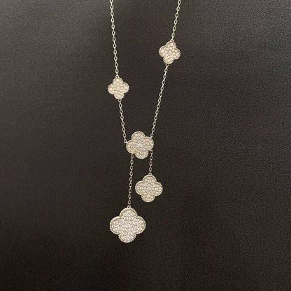 [Marin-Jewelry]CLOVER 5 MOTIFS SILVER DIAMONDS NECKLACE