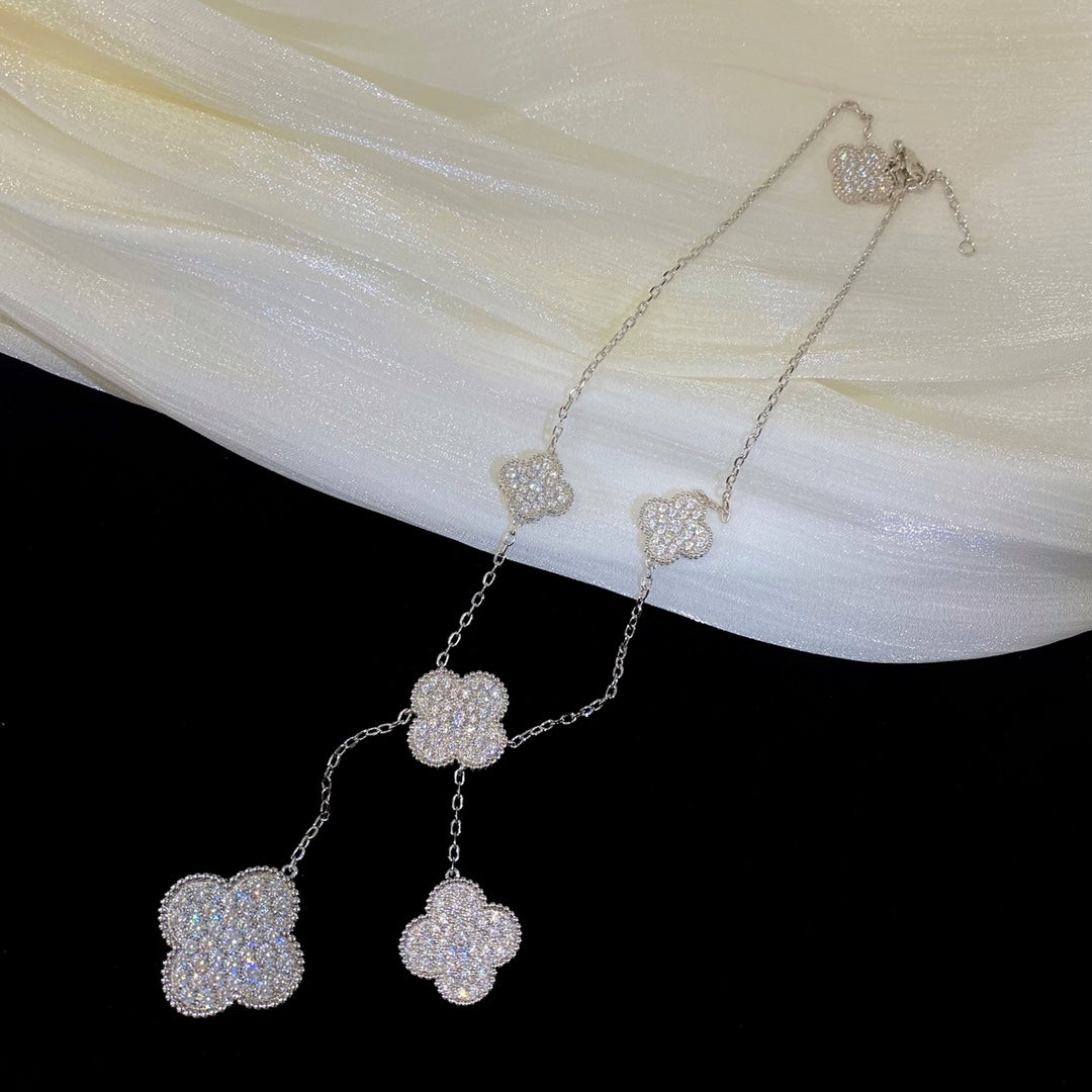 [Marin-Jewelry]CLOVER 5 MOTIFS SILVER DIAMONDS NECKLACE