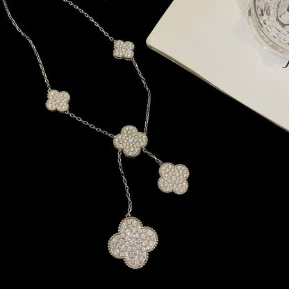 [Marin-Jewelry]CLOVER 5 MOTIFS SILVER DIAMONDS NECKLACE