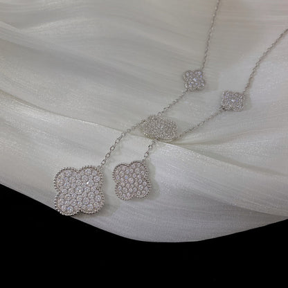 [Marin-Jewelry]CLOVER 5 MOTIFS SILVER DIAMONDS NECKLACE