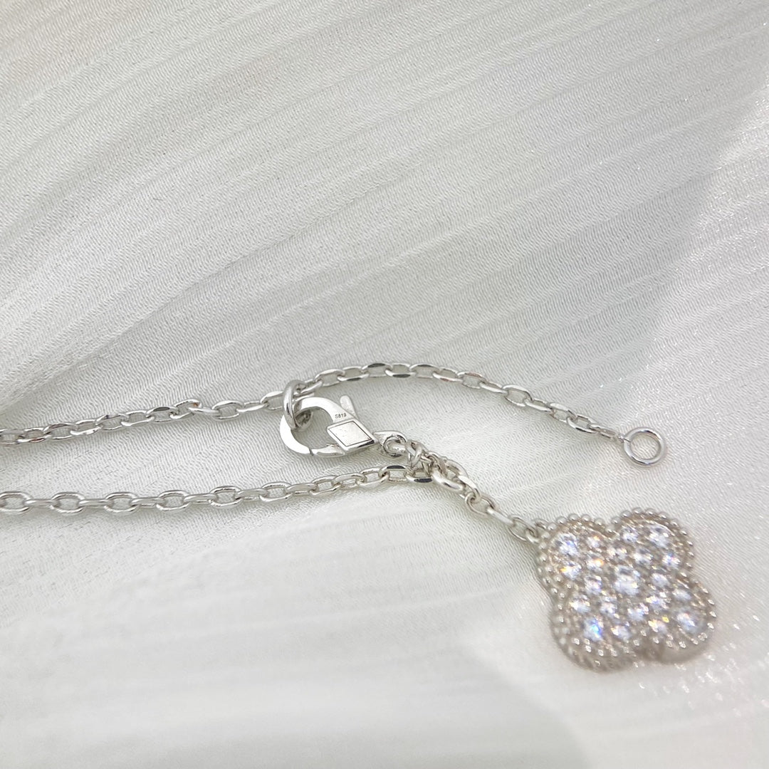 [Marin-Jewelry]CLOVER 5 MOTIFS SILVER DIAMONDS NECKLACE