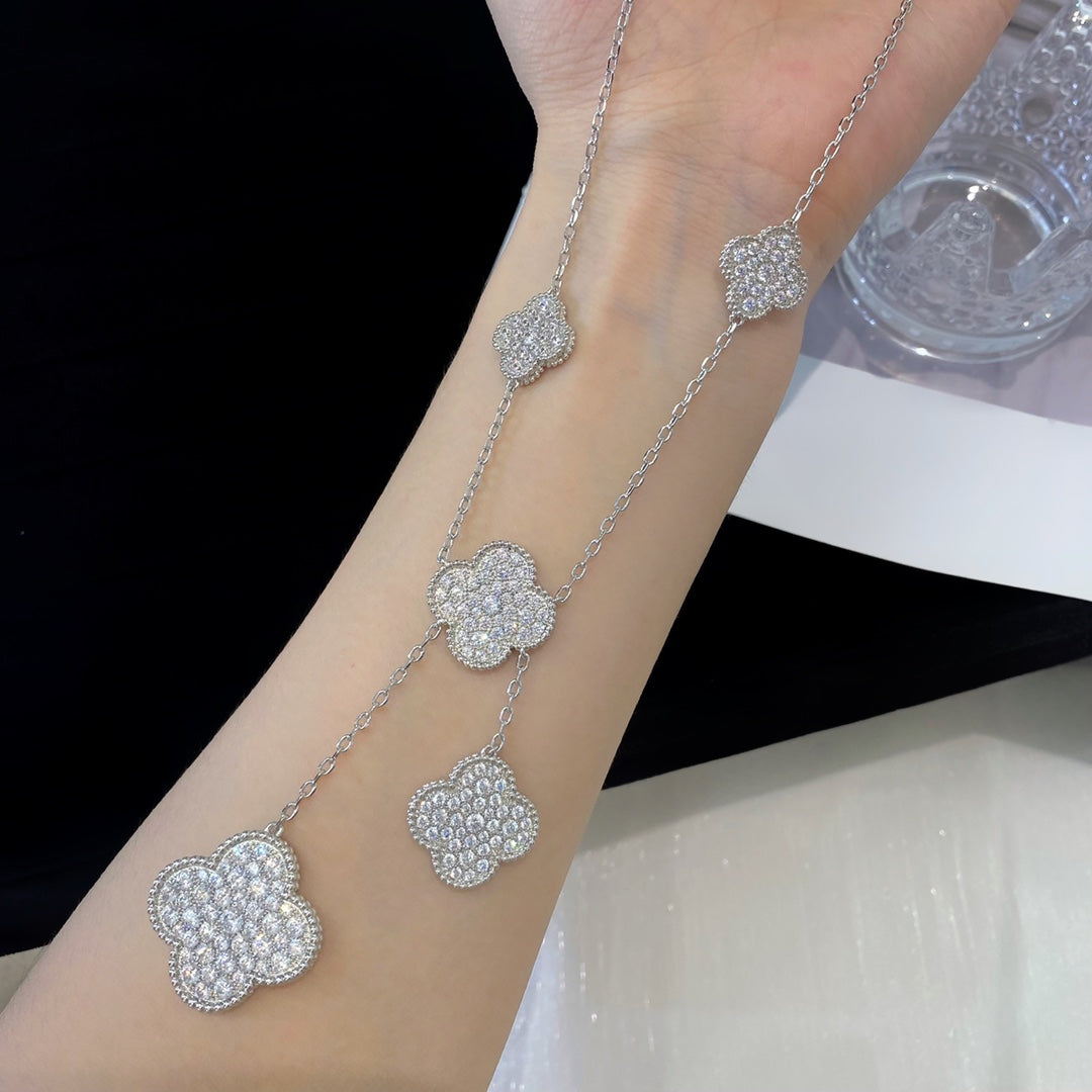 [Marin-Jewelry]CLOVER 5 MOTIFS SILVER DIAMONDS NECKLACE