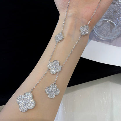 [Marin-Jewelry]CLOVER 5 MOTIFS SILVER DIAMONDS NECKLACE