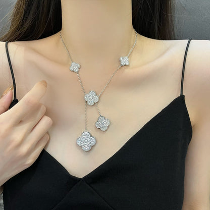 [Marin-Jewelry]CLOVER 5 MOTIFS SILVER DIAMONDS NECKLACE