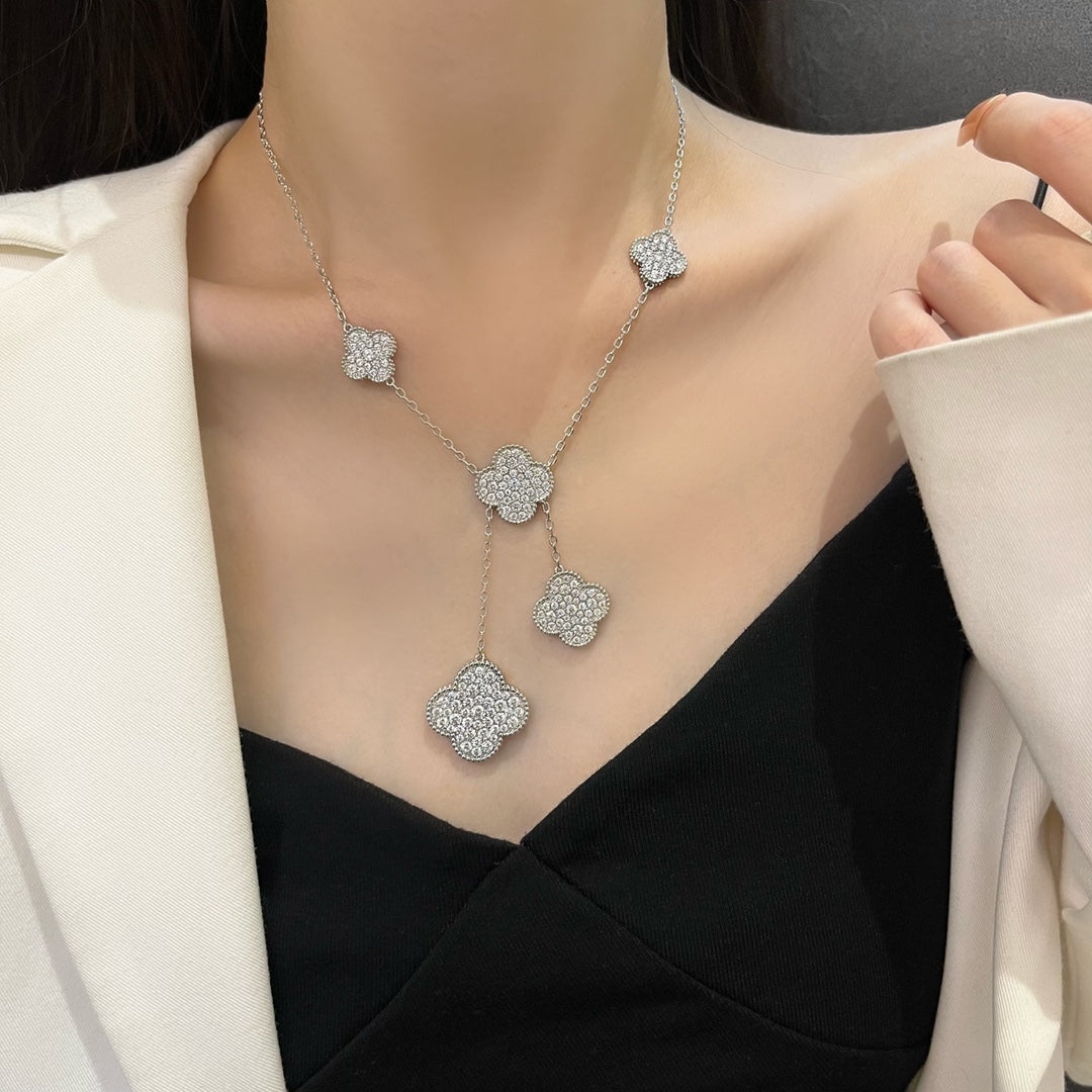 [Marin-Jewelry]CLOVER 5 MOTIFS SILVER DIAMONDS NECKLACE