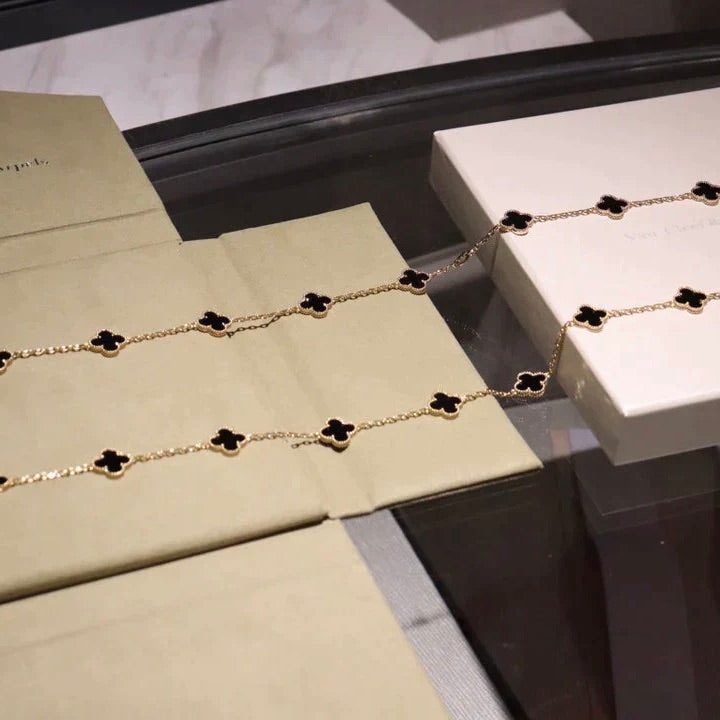 [Marin-Jewelry]CLOVER 20 MOTIFS ONYX NECKLACE