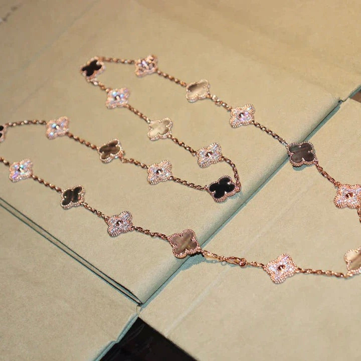 [Marin-Jewelry]CLOVER 20 MOTIFS DARK MOP DIAMOND  NECKLACE