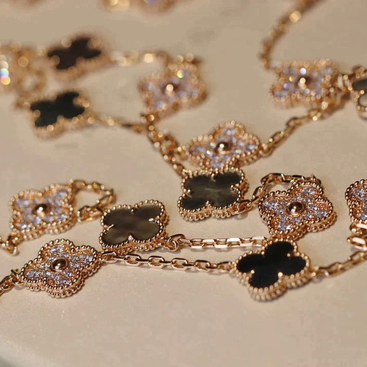 [Marin-Jewelry]CLOVER 20 MOTIFS DARK MOP DIAMOND  NECKLACE