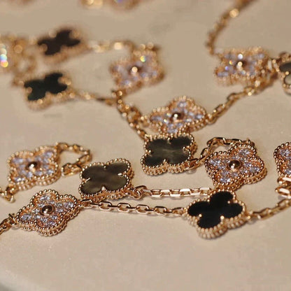 [Marin-Jewelry]CLOVER 20 MOTIFS DARK MOP DIAMOND  NECKLACE