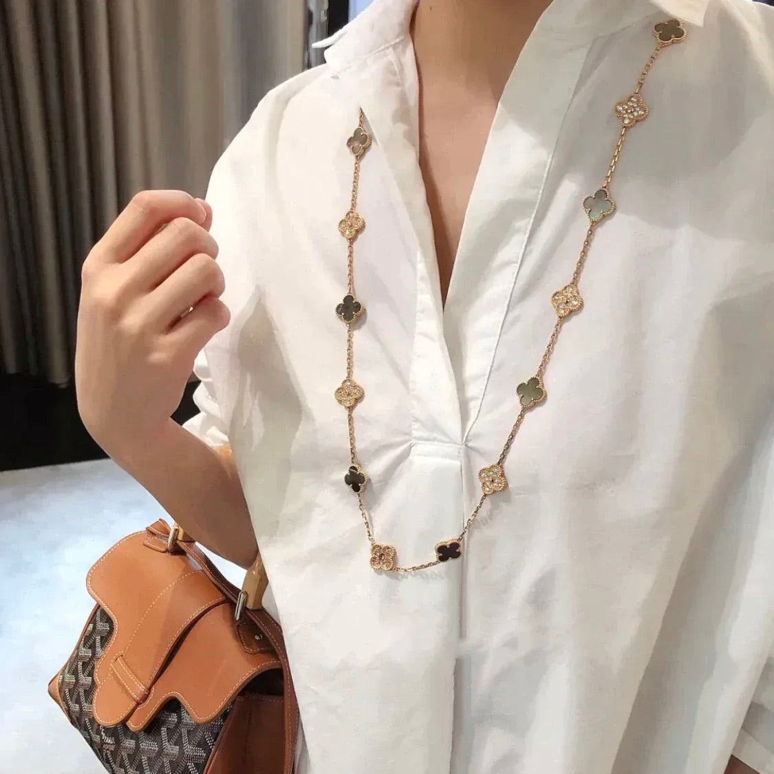 [Marin-Jewelry]CLOVER 20 MOTIFS DARK MOP DIAMOND  NECKLACE