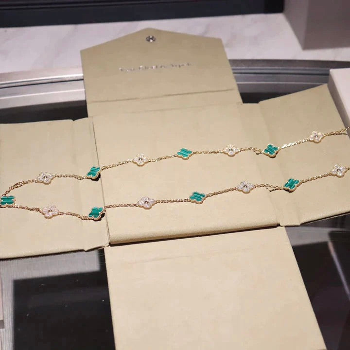 [Marin-Jewelry]CLOVER 20 MOTIFS MALACHITE DIAMOND NECKLACE