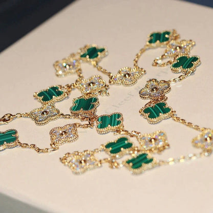 [Marin-Jewelry]CLOVER 20 MOTIFS MALACHITE DIAMOND NECKLACE