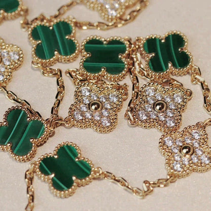[Marin-Jewelry]CLOVER 20 MOTIFS MALACHITE DIAMOND NECKLACE