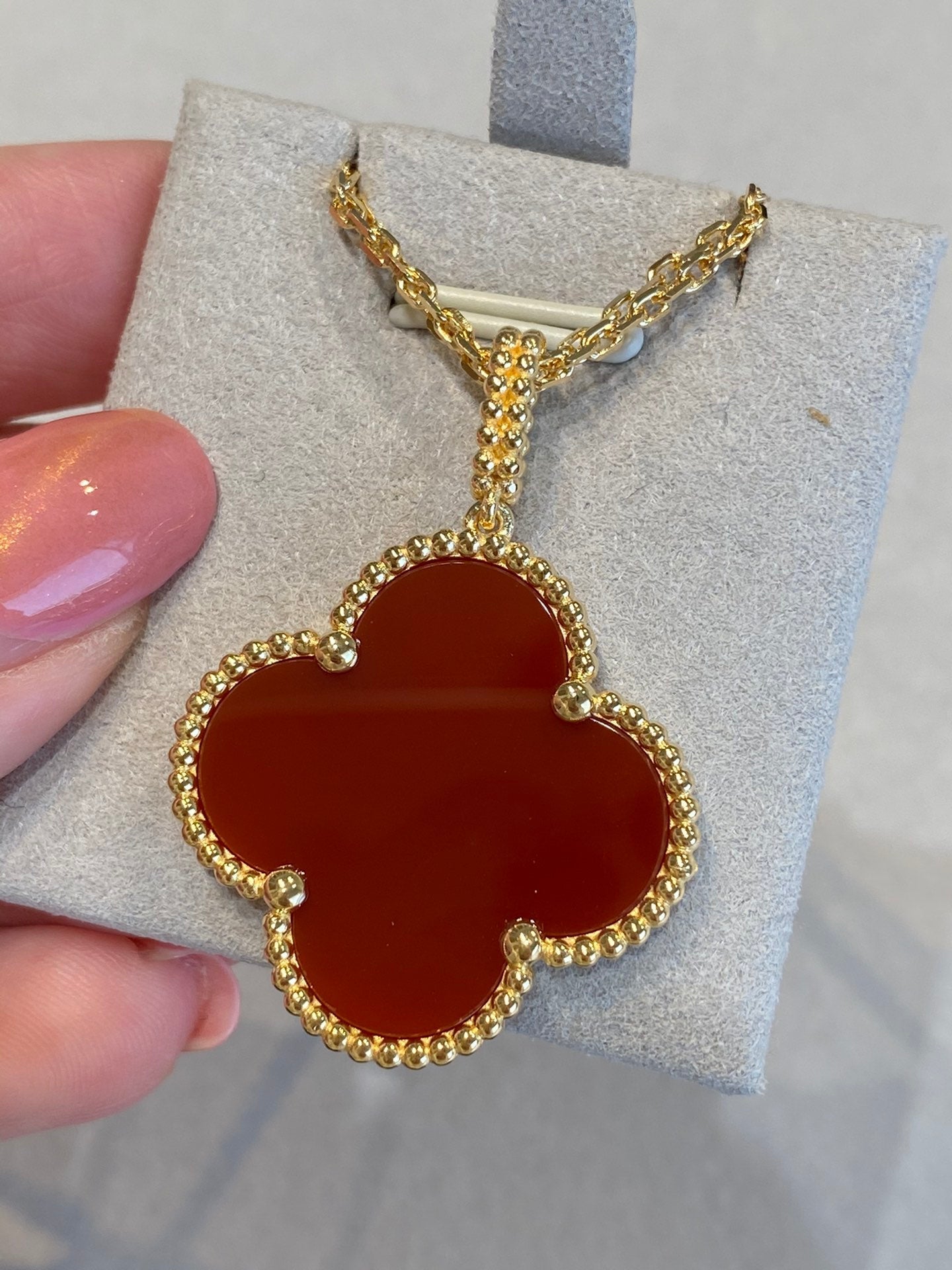 [Marin-Jewelry]CLOVER 25MM NECKLACE GOLD CARNELIAN