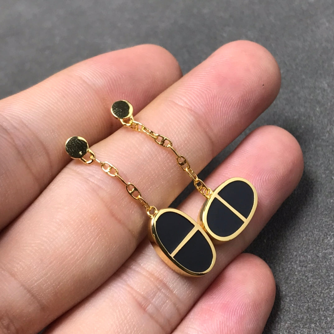 [Marin-Jewelry]CHAINE VERSO BLACK CERAMIC SILVER EARRINGS