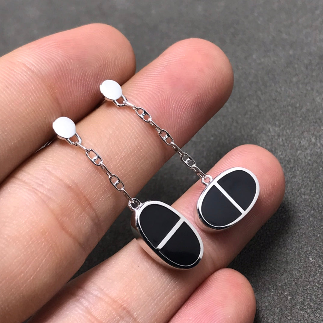 [Marin-Jewelry]CHAINE VERSO BLACK CERAMIC SILVER EARRINGS