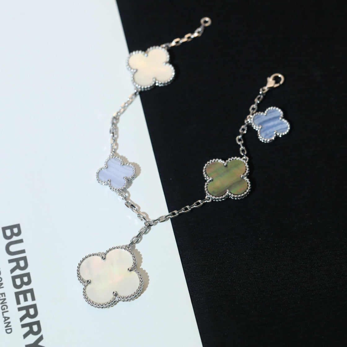 [Marin-Jewelry]CLOVER BRACELET 5 MOTIFS MOP CHALCEDONY SILVER