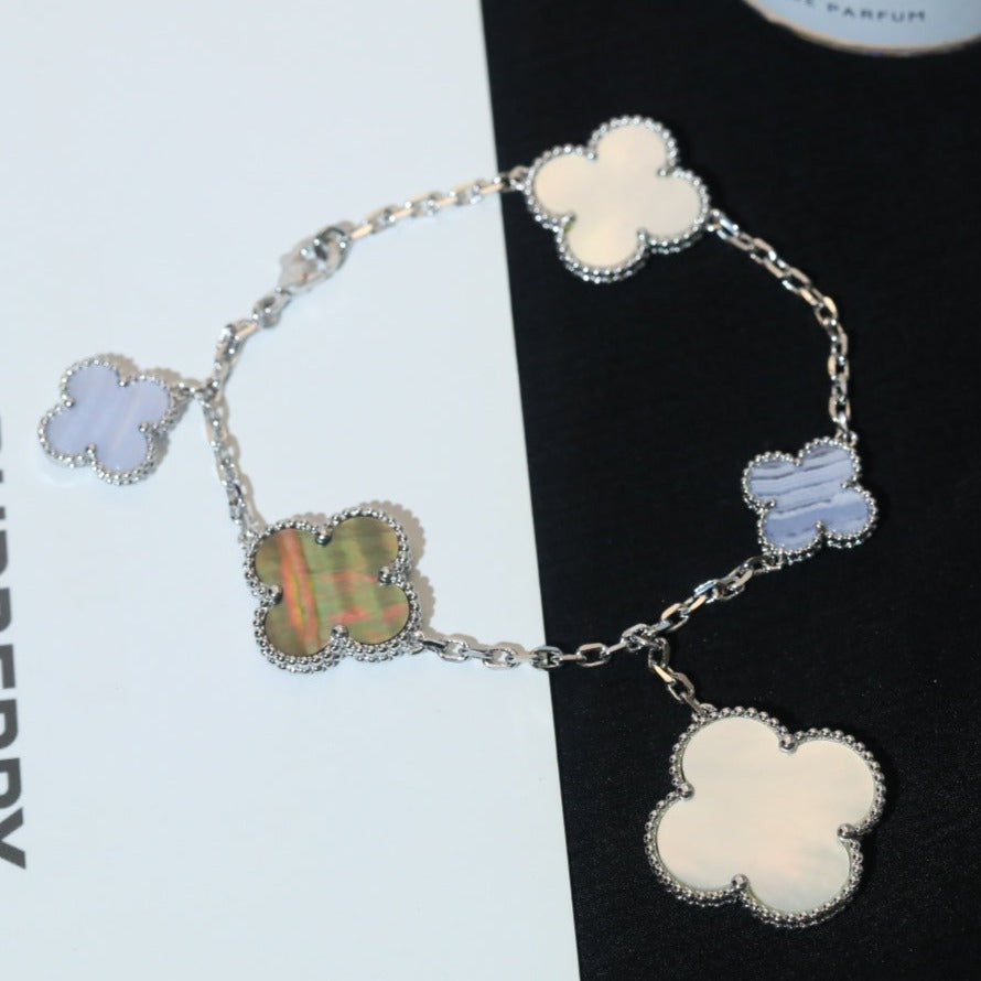 [Marin-Jewelry]CLOVER BRACELET 5 MOTIFS MOP CHALCEDONY SILVER