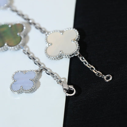 [Marin-Jewelry]CLOVER BRACELET 5 MOTIFS MOP CHALCEDONY SILVER