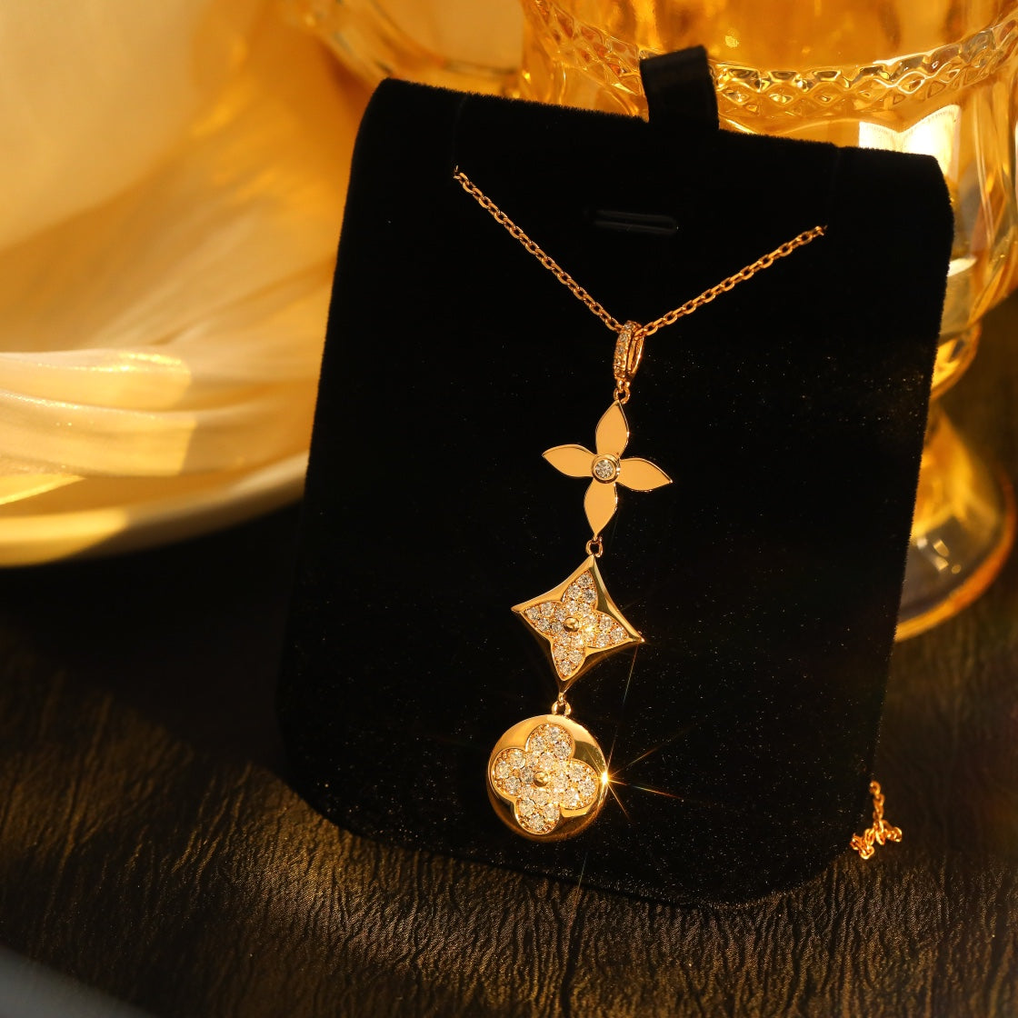 [Marin-Jewelry]STAR AND SUN DIAMOND PINK GOLD NECKLACE