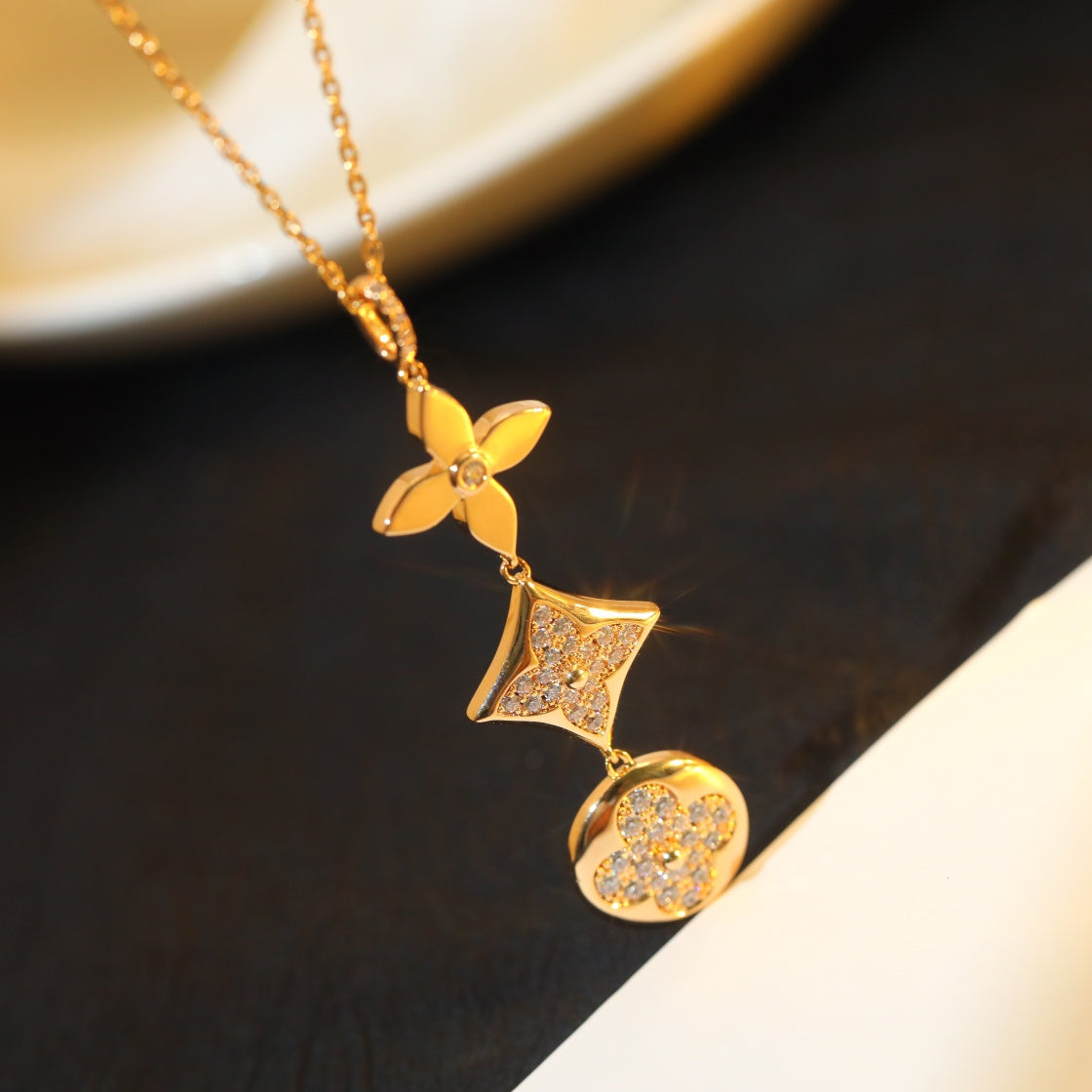 [Marin-Jewelry]STAR AND SUN DIAMOND PINK GOLD NECKLACE