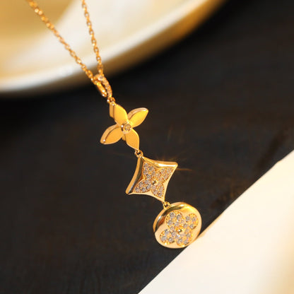 [Marin-Jewelry]STAR AND SUN DIAMOND PINK GOLD NECKLACE