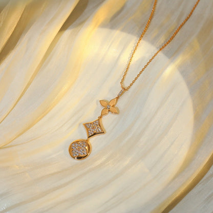 [Marin-Jewelry]STAR AND SUN DIAMOND PINK GOLD NECKLACE