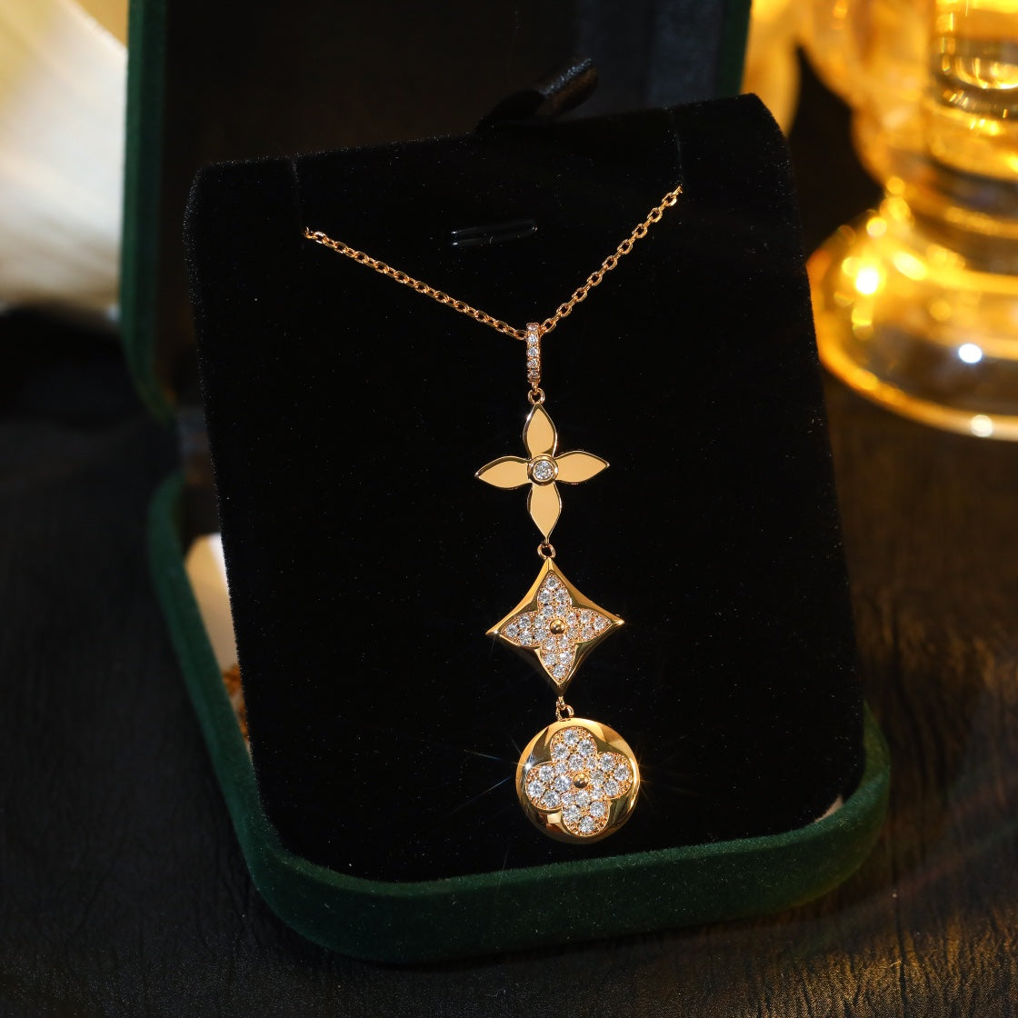 [Marin-Jewelry]STAR AND SUN DIAMOND PINK GOLD NECKLACE