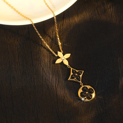 [Marin-Jewelry]STAR AND SUN ONYX PINK GOLD NECKLACE