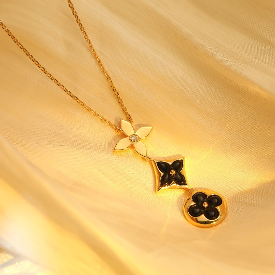 [Marin-Jewelry]STAR AND SUN ONYX PINK GOLD NECKLACE
