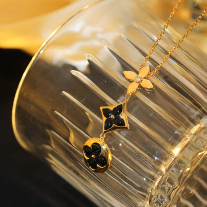[Marin-Jewelry]STAR AND SUN ONYX PINK GOLD NECKLACE