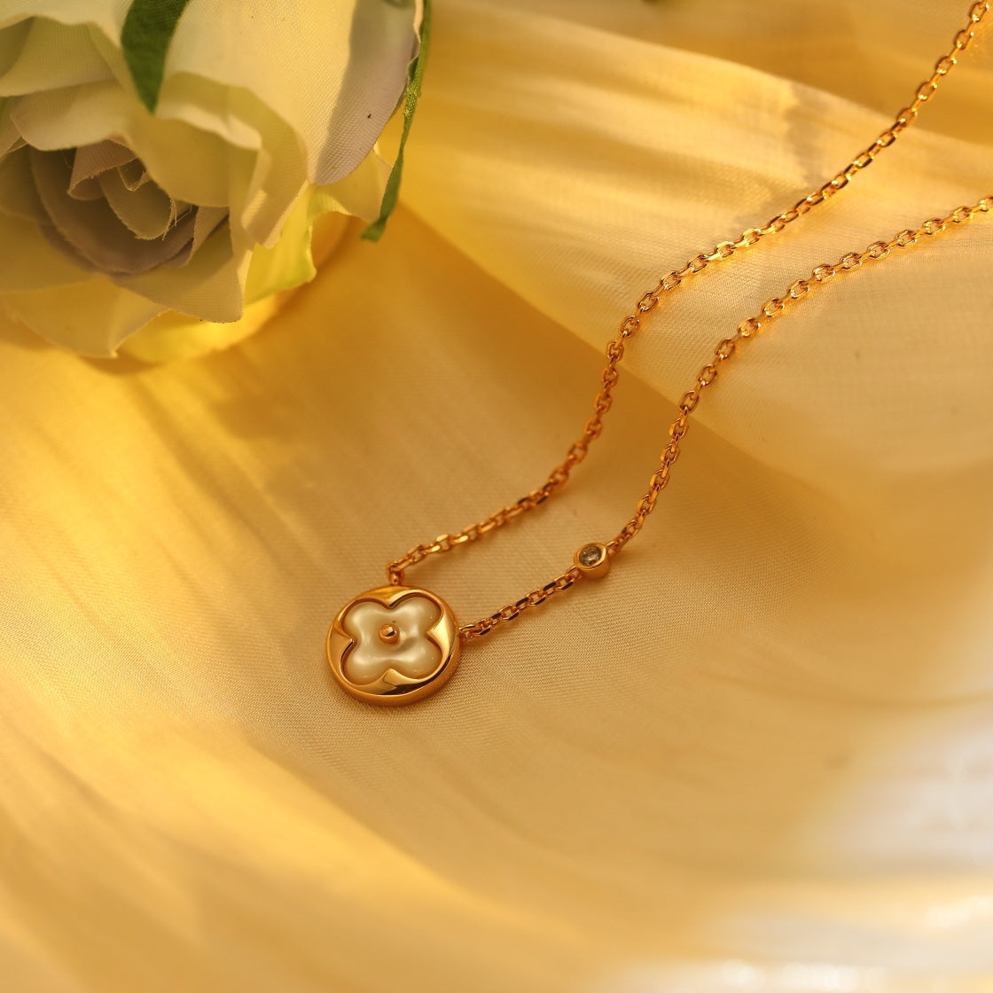 [Marin-Jewelry]SUN PEDANT PINK GOLD 1 DIAMOND NECKLACE