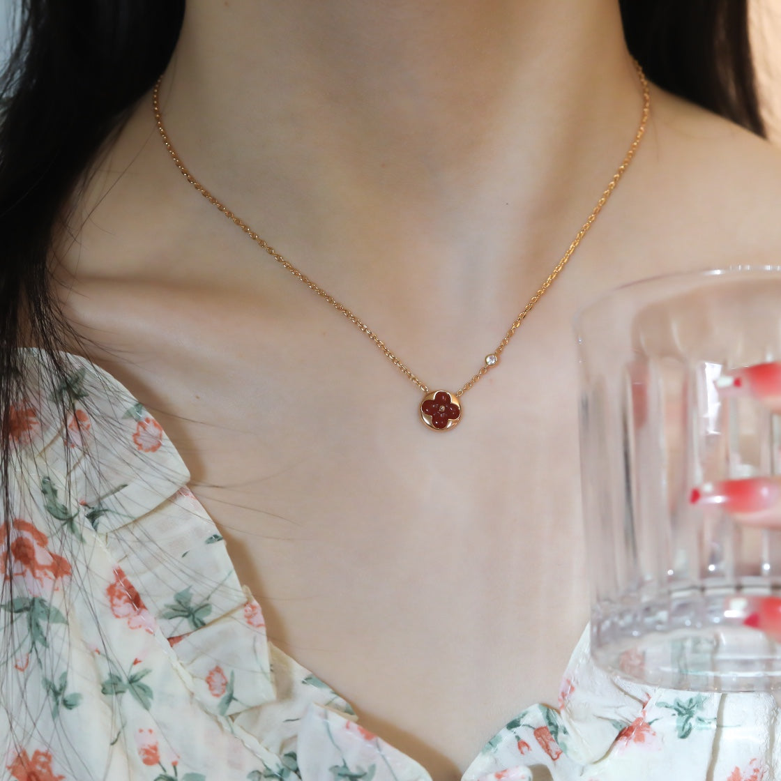 [Marin-Jewelry]SUN PEDANT PINK GOLD 1 DIAMOND NECKLACE